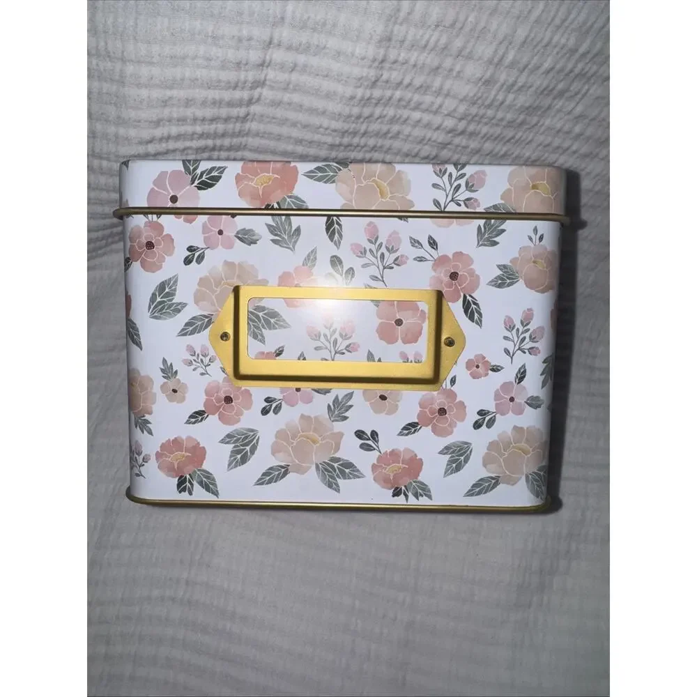 New Flower Floral Kirklands Tin Recipe Box W/Kitchen Food Cooking Category Cards